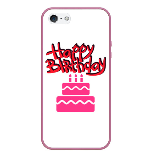 Чехол для iPhone 5/5S матовый Happy Birth Day, цвет розовый