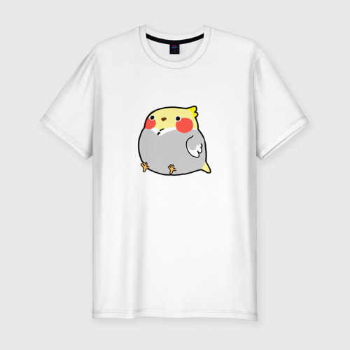 Мужская приталенная футболка из хлопка с принтом Пухлый попугайчик, вид спереди №1