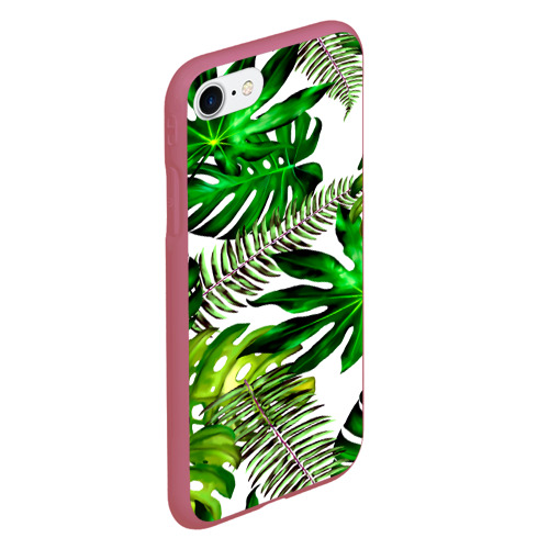 Чехол для iPhone 7/8 матовый Гавайские листья, цвет малиновый - фото 3