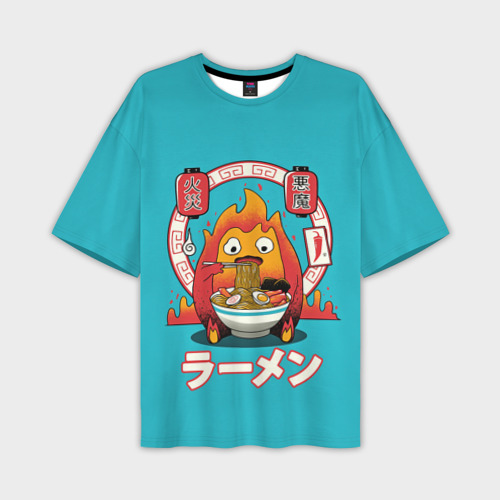 Мужская футболка oversize 3D Calcifer & ramen, цвет 3D печать