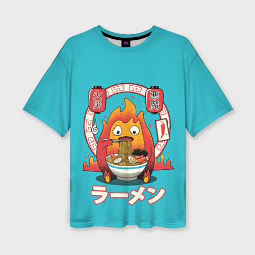 Женская футболка oversize 3D Calcifer & ramen, цвет 3D печать