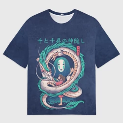 Женская футболка oversize 3D Каонаси между Тихиро и Хаку,