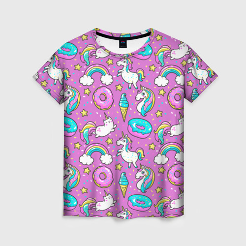 Женская футболка 3D с принтом Pink unicorn, вид спереди #2