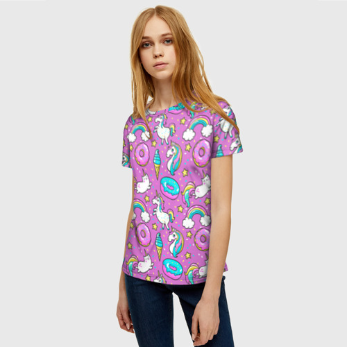 Женская футболка 3D с принтом Pink unicorn, фото на моделе #1