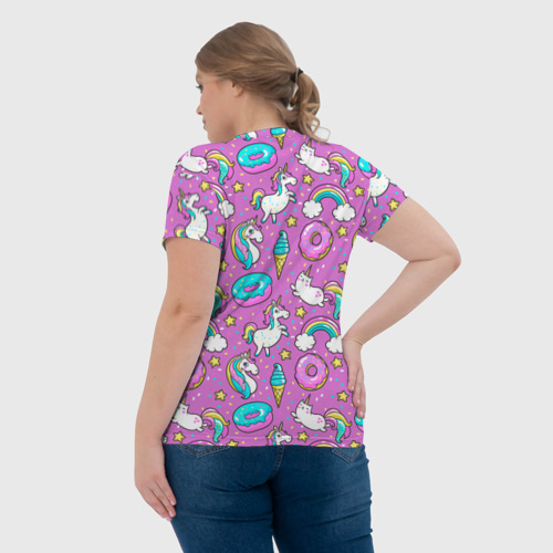 Женская футболка 3D с принтом Pink unicorn, вид сзади #2