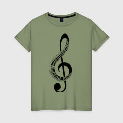 Женская футболка хлопок Скрипичный ключ и клавиши