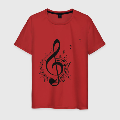 Мужская футболка хлопок Скрипичный ключ ноты по кругу, цвет красный