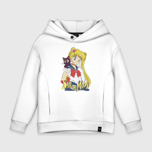 Детское худи Oversize хлопок Sailor Moon & Luna, цвет белый