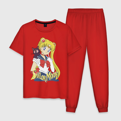 Мужская пижама хлопок Sailor Moon & Luna, цвет красный