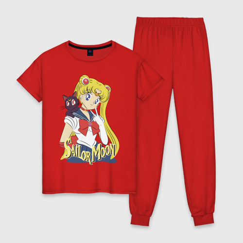 Женская пижама хлопок с принтом Sailor Moon & Luna, вид спереди #2