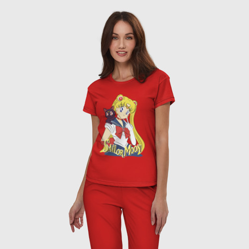Женская пижама хлопок с принтом Sailor Moon & Luna, фото на моделе #1