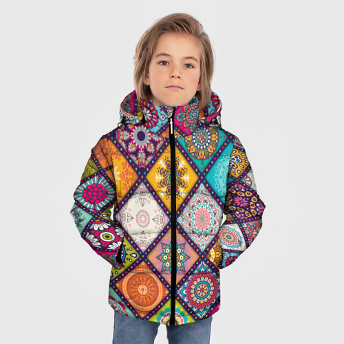 Зимняя куртка для мальчиков 3D Узоры мандалы, цвет светло-серый - фото 3