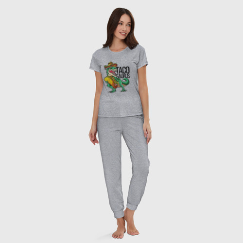 Женская пижама хлопок Tacosaurus, цвет меланж - фото 5