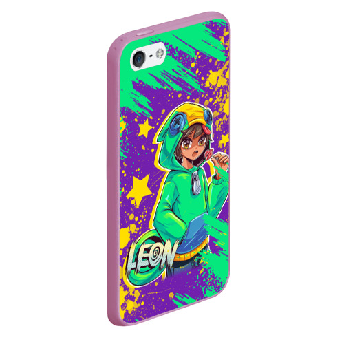 Чехол для iPhone 5/5S матовый Brawl Stars Leon, цвет розовый - фото 3