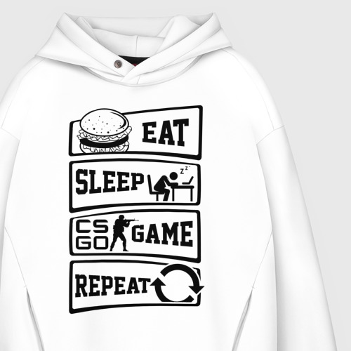 Мужское худи Oversize хлопок Eat Sleep CS GO repeat, цвет белый - фото 4