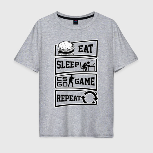 Мужская футболка хлопок Oversize Eat Sleep CS GO repeat, цвет меланж