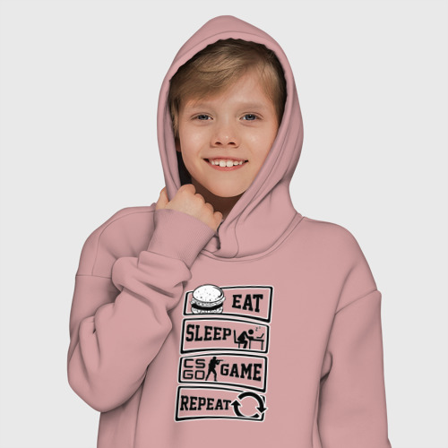 Детское худи Oversize хлопок Eat Sleep CS GO repeat, цвет пыльно-розовый - фото 12