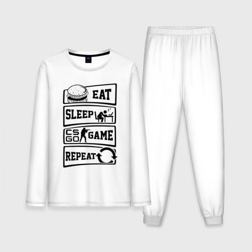 Мужская пижама из хлопка с лонгсливом с принтом Eat Sleep CS GO repeat, вид спереди №1