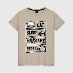 Женская футболка хлопок Eat Sleep CS GO repeat