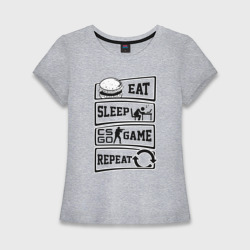 Женская футболка хлопок Slim Eat Sleep CS GO repeat