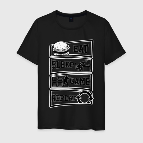 Мужская футболка хлопок Eat Sleep CS GO repeat, цвет черный