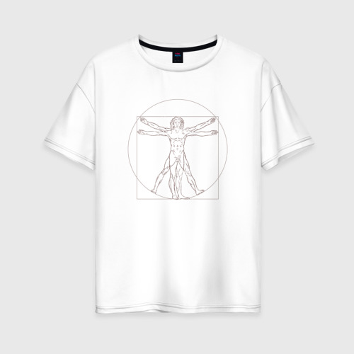 Женская футболка оверсайз из хлопка с принтом Витрувианский человек, вид спереди №1