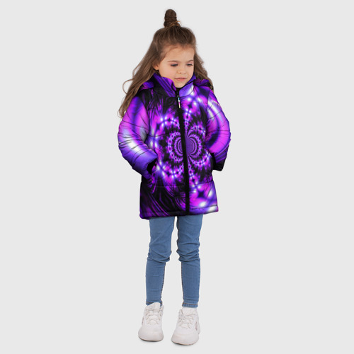 Зимняя куртка для девочек 3D Неоновый фрактал, цвет красный - фото 5
