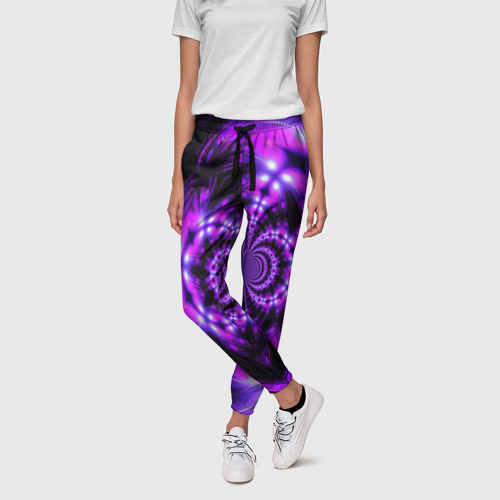 Женские брюки 3D с принтом НЕОНОВЫЙ ФРАКТАЛ, фото на моделе #1
