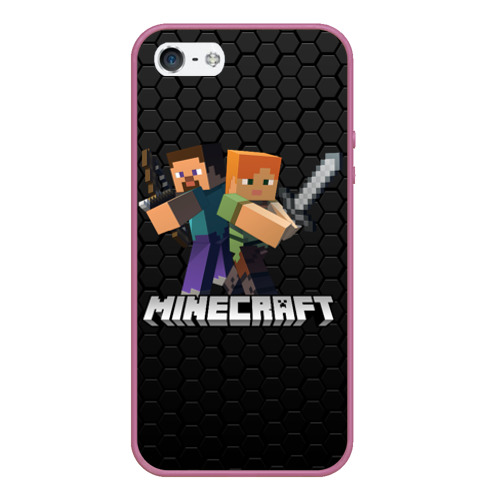 Чехол для iPhone 5/5S матовый MINECRAFT / МАЙНКРАФТ, цвет розовый