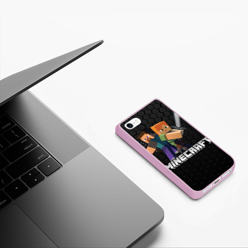 Чехол для iPhone 5/5S матовый MINECRAFT / МАЙНКРАФТ, цвет розовый - фото 5