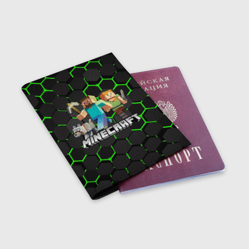 Обложка для паспорта матовая кожа MINECRAFT / CREEPER, цвет черный - фото 3