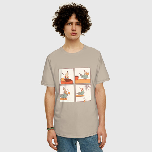 Мужская футболка хлопок Oversize Комикс про голодного попугая, цвет миндальный - фото 3