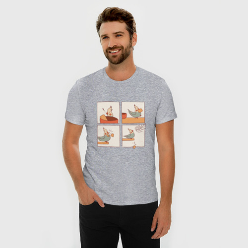 Мужская футболка хлопок Slim Комикс про голодного попугая, цвет меланж - фото 3