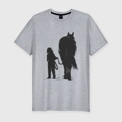 Мужская футболка хлопок Slim с принтом Девочка с конем, вид спереди #2