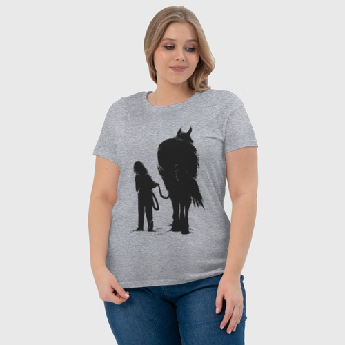 Женская футболка хлопок с принтом Девочка с конем, фото #4