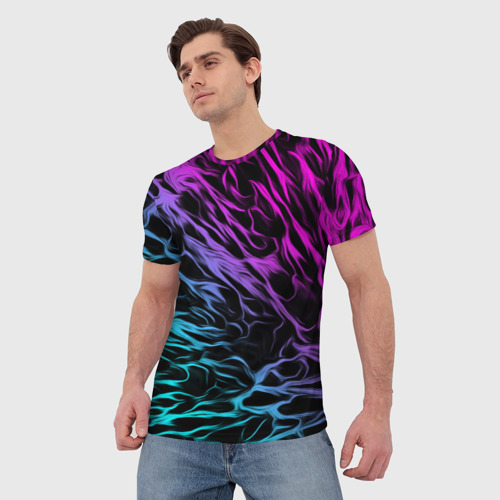 Мужская футболка 3D Неоновые разводы неон, цвет 3D печать - фото 3