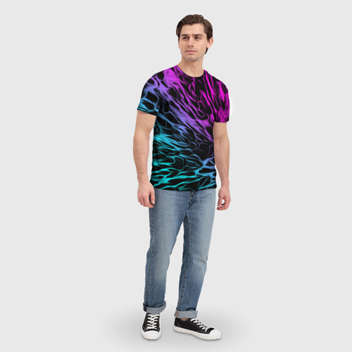 Мужская футболка 3D Неоновые разводы неон, цвет 3D печать - фото 5