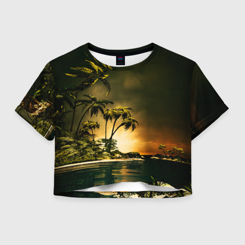 Женская футболка Crop-top с принтом Райский остров, вид спереди №1