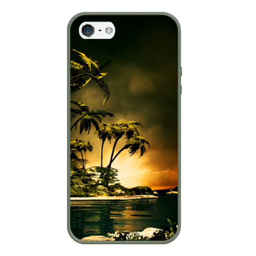 Чехол для iPhone 5/5S матовый Райский остров, цвет темно-зеленый