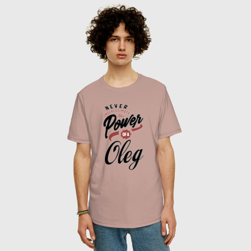 Мужская футболка хлопок Oversize Недооценивай силу Олега, цвет пыльно-розовый - фото 3