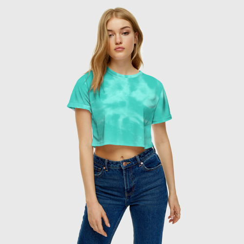 Женская футболка Crop-top 3D Бирюзовый тай дай, цвет 3D печать - фото 3