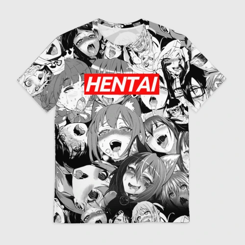 Мужская футболка 3D с принтом Ахегао девочки паттерн, вид спереди #2