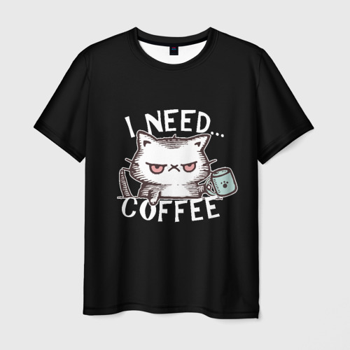 Мужская футболка 3D Кофе кот, цвет 3D печать