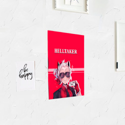 Постер с принтом Helltaker ярко красный для любого человека, вид спереди №3. Цвет основы: белый
