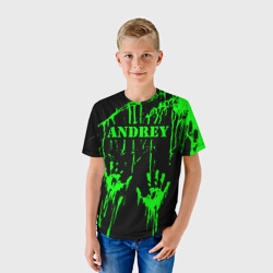 Детская футболка 3D Андрей следы рук в зеленой краске - фото 2