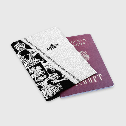 Обложка для паспорта матовая кожа Артём, цвет черный - фото 3