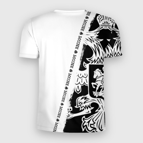 Мужская футболка 3D Slim с принтом Виктор черно-белая с гербом РФ, вид сзади #1