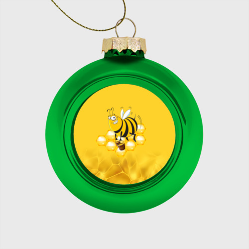 Стеклянный ёлочный шар Лето. Пчелы. Мед, цвет зеленый