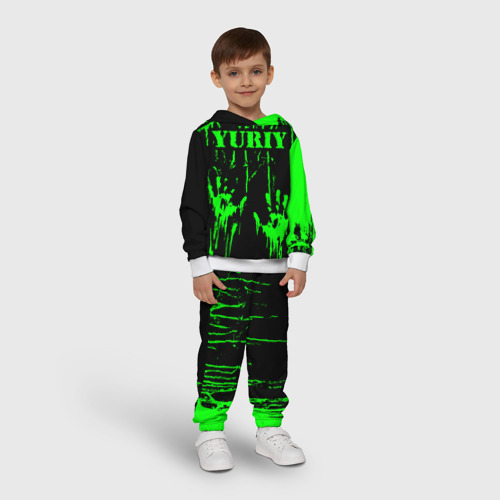 Детский костюм с толстовкой 3D Юрий следы рук в зеленой краске, цвет белый - фото 3