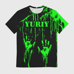 Мужская футболка 3D Юрий следы рук в зеленой краске